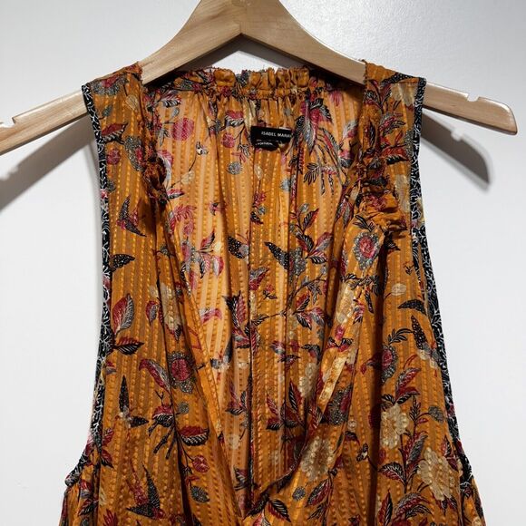 Isabel Marant 100% Silk Alika Trapeze Top Floral Bird Print Size US4 FR36 Orange - Picture 8 of 11